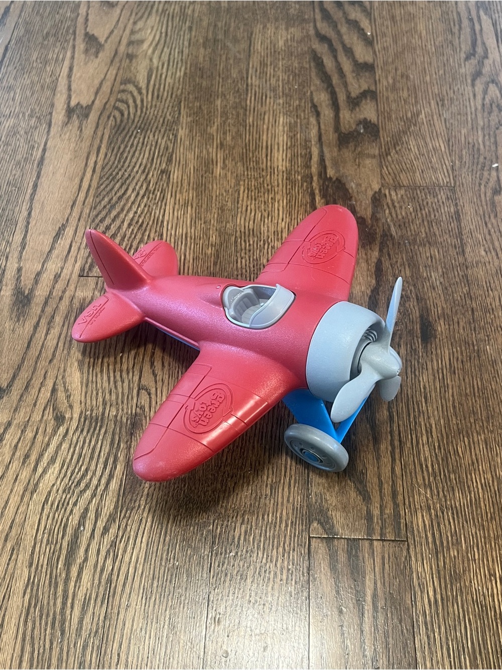 Green Toys Red Toy Airplane with Blue Landing Gear - Kids Vehicle